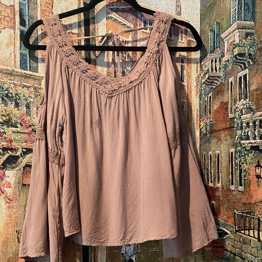 Paper Crane Blush Embroidered Trim Blouse